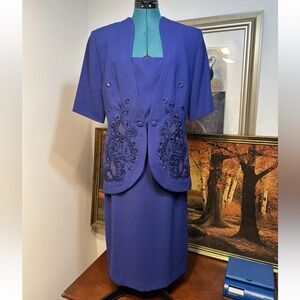 Orlando Rossi Women’s Blue Embroidery Lined 2 Piece Skirt Jacket Set Size 10